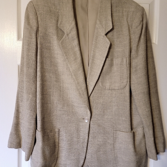 Pure silk black/natural lined blazer size 12 - Picture 1 of 4